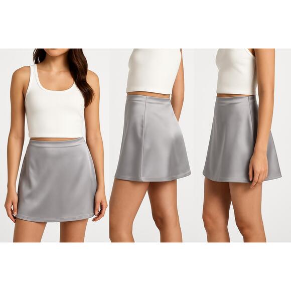 Silver Front Slit Midi Skirt S Midi